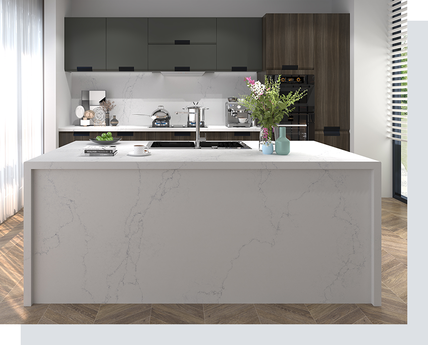 5 Kitchen Design Ideas Using Veined Quartz Countertops 5 Quartz Surfaces PMC1907